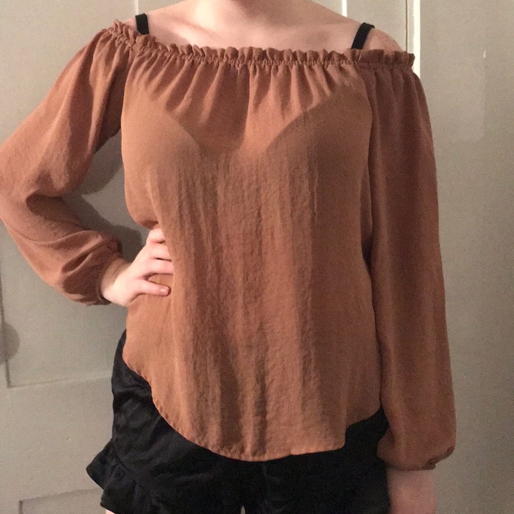 Brown off the shoulder flowy forever 21 top